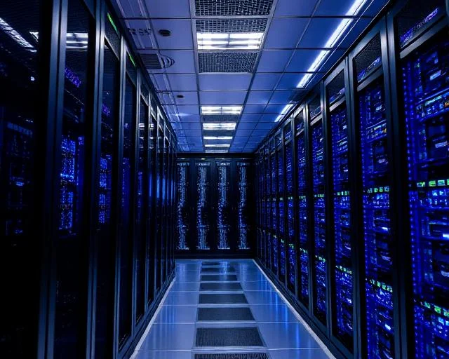 State-of-the-art datacenter facility with server racks and redundant infrastructure for enterprises