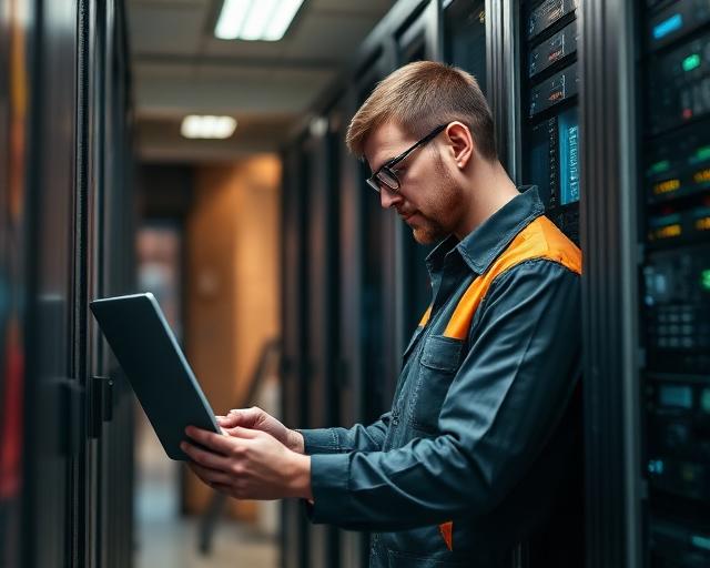 Fältservicetekniker som tillhandahåller IT-support på plats